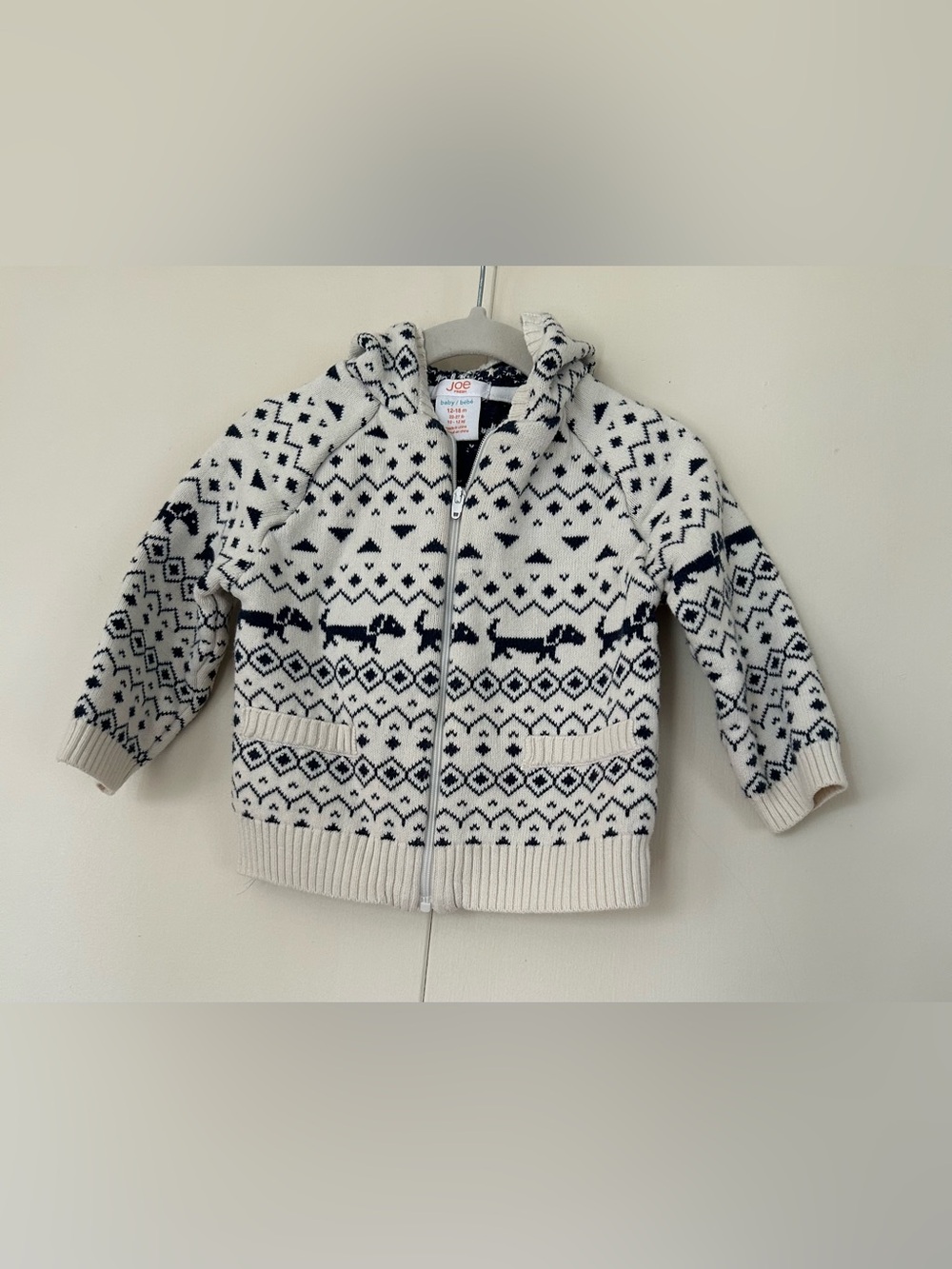 2/$10 Joe Fresh Dachshund zip up Sweater